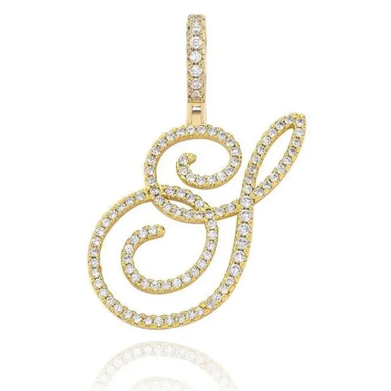 Cursive Letter Alpha Pendant with Cubic Zirconia | 18k Gold Plated - Gold / S