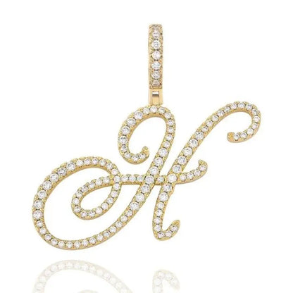 Cursive Letter Alpha Pendant with Cubic Zirconia | 18k Gold Plated - Gold / H