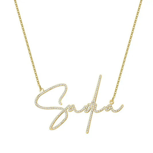 Cursive Name Necklace | Cubic Zirconia | 18k Gold - Gold / 16in - Jewelry