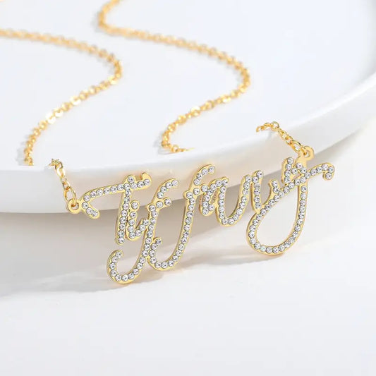 Cursive Name Necklace with Cubic Zirconia: Elegance in Every Letter