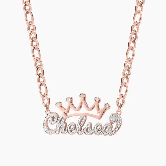 Two Color Tone Custom Crown Name Necklace For Her Personalise Pendant Jewelry Stainless steel Necklaces Figaro Chain