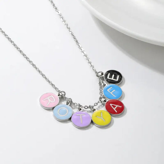 MYDIY Personalized Enamel Bracelet Customized Name Disc Initial Letter Charm Stainless Steel Women Jewelry For Her Gift