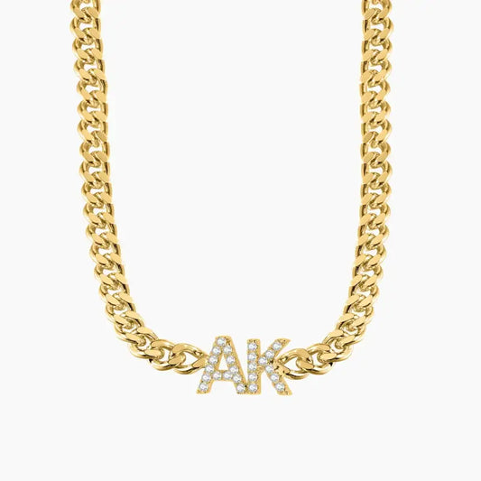 Custom Initial Cuban Chain Necklace: Bold & Sparkling Personalization