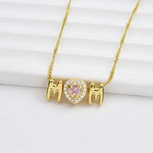 Custom MOM Birthstone Heart Necklace - January / 14in - Jewelry