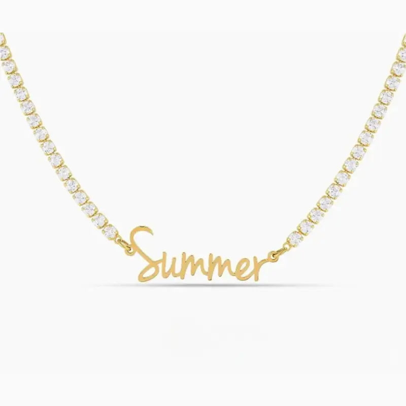 Custom Summer Name Tennis Necklace - Silver / 14in - Jewelry