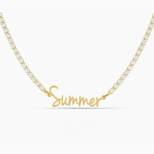 Custom Summer Name Tennis Necklace - Silver / 14in - Jewelry