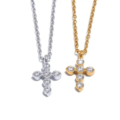 Yhpup Fashion Chic Cross Shiny Pendant Necklace Cubic Zirconia Exquisite Casting Technology Gold Platinum Plated Jewelry Gift