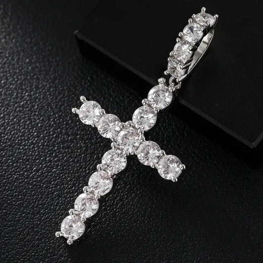 Dainty Moissanite Cross Pendant Necklace - Jewelry