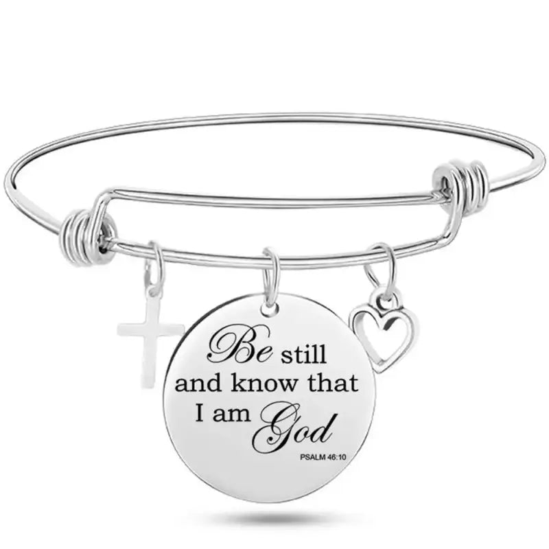 DAVINI 20 style Stainless Steel Adjustable Size Christian Cross Holy Bible Verses Mantra Bangle Bracelet Jewelry