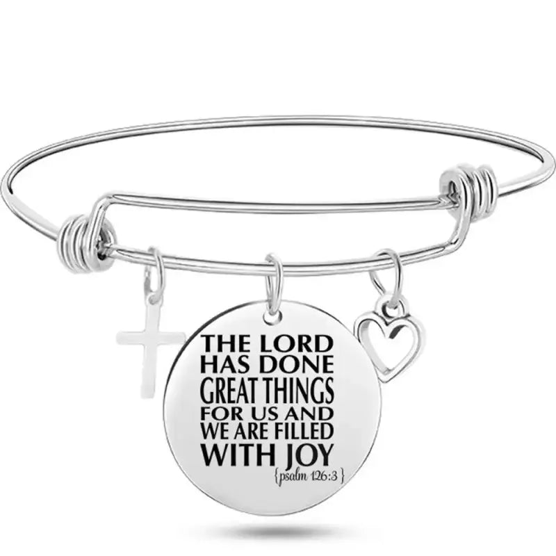 DAVINI 20 style Stainless Steel Adjustable Size Christian Cross Holy Bible Verses Mantra Bangle Bracelet Jewelry