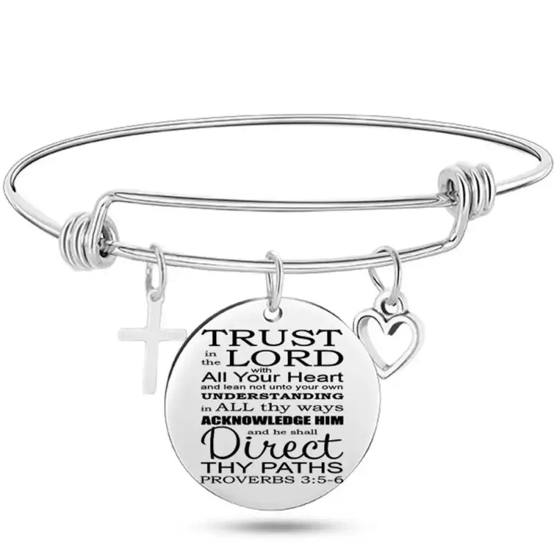 DAVINI 20 style Stainless Steel Adjustable Size Christian Cross Holy Bible Verses Mantra Bangle Bracelet Jewelry