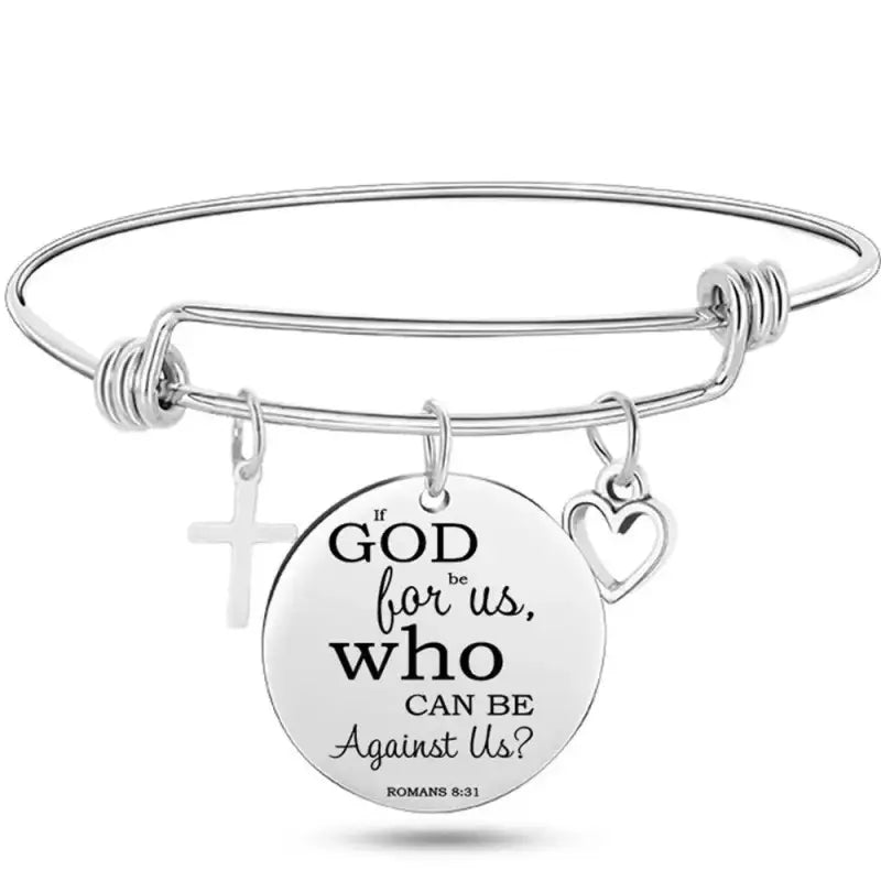 DAVINI 20 style Stainless Steel Adjustable Size Christian Cross Holy Bible Verses Mantra Bangle Bracelet Jewelry