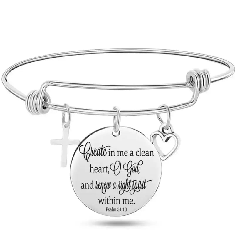 DAVINI 20 style Stainless Steel Adjustable Size Christian Cross Holy Bible Verses Mantra Bangle Bracelet Jewelry
