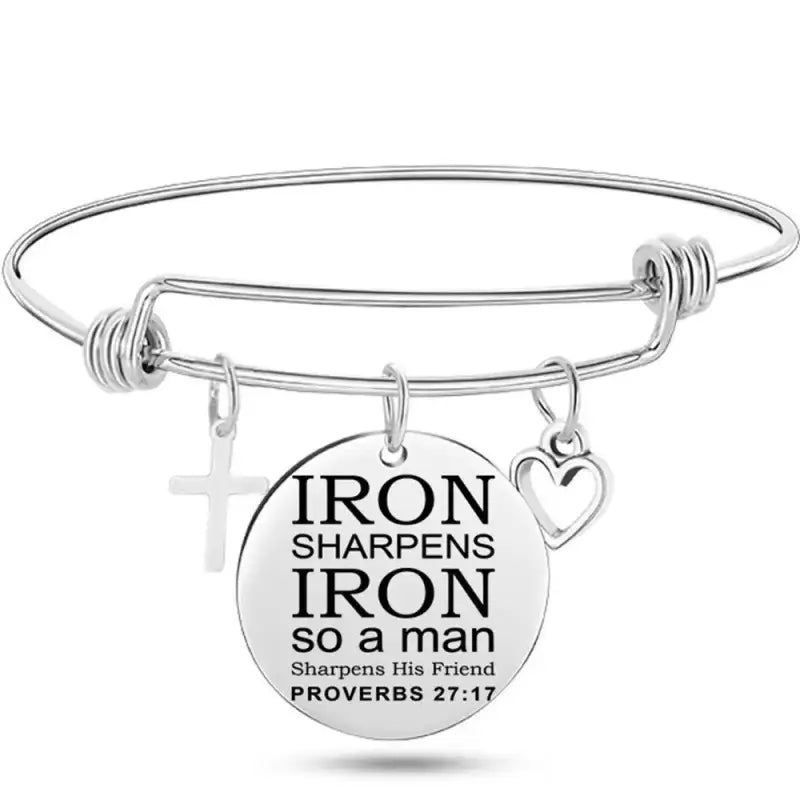 DAVINI 20 style Stainless Steel Adjustable Size Christian Cross Holy Bible Verses Mantra Bangle Bracelet Jewelry