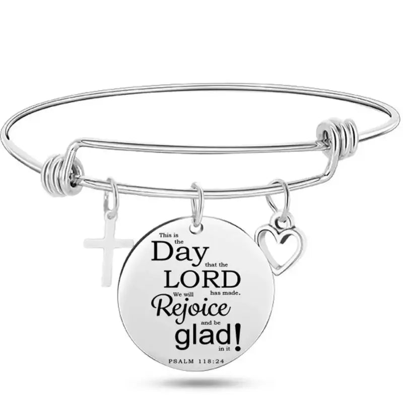 DAVINI 20 style Stainless Steel Adjustable Size Christian Cross Holy Bible Verses Mantra Bangle Bracelet Jewelry