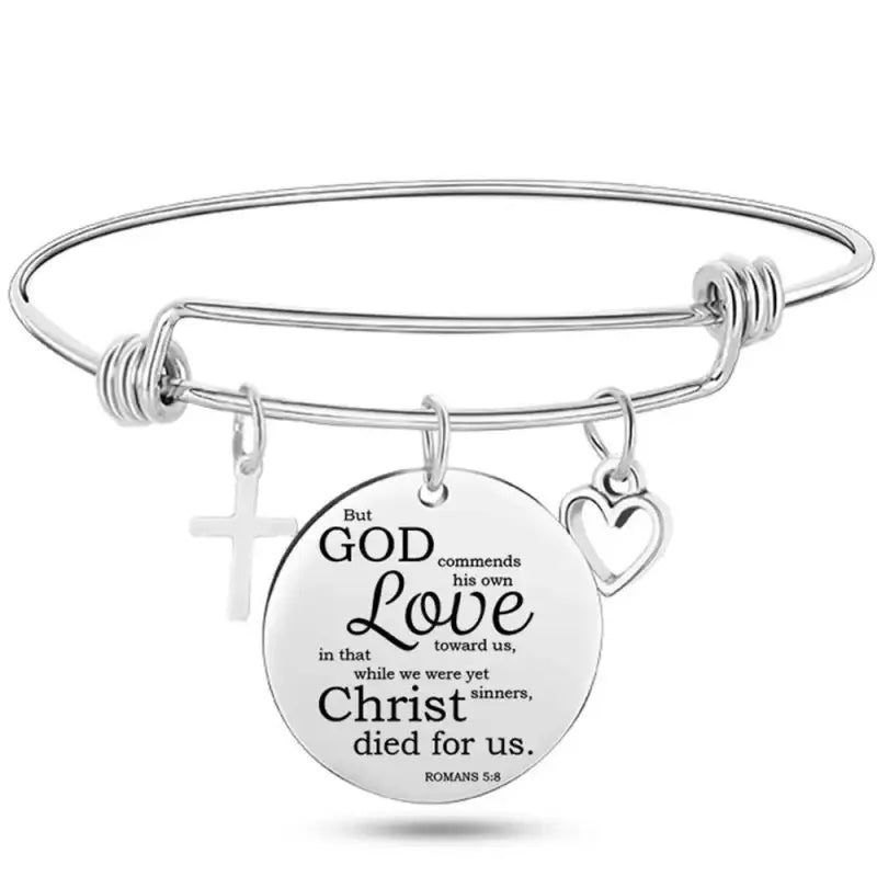 DAVINI 20 style Stainless Steel Adjustable Size Christian Cross Holy Bible Verses Mantra Bangle Bracelet Jewelry