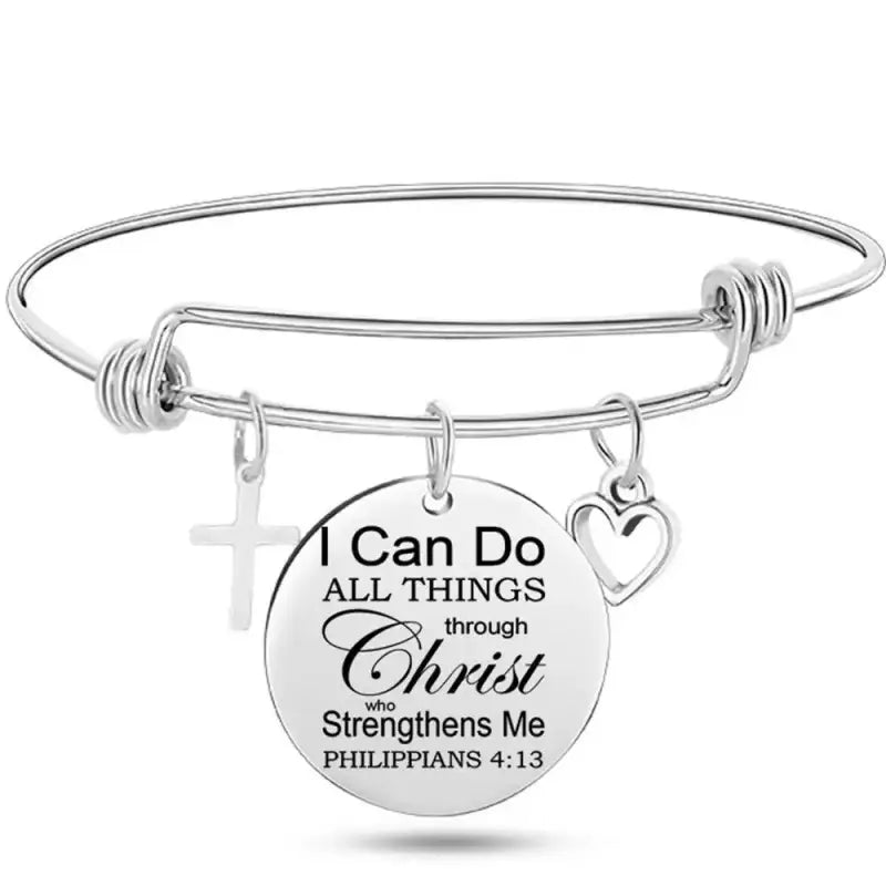 DAVINI 20 style Stainless Steel Adjustable Size Christian Cross Holy Bible Verses Mantra Bangle Bracelet Jewelry