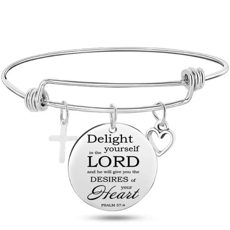 DAVINI 20 style Stainless Steel Adjustable Size Christian Cross Holy Bible Verses Mantra Bangle Bracelet Jewelry