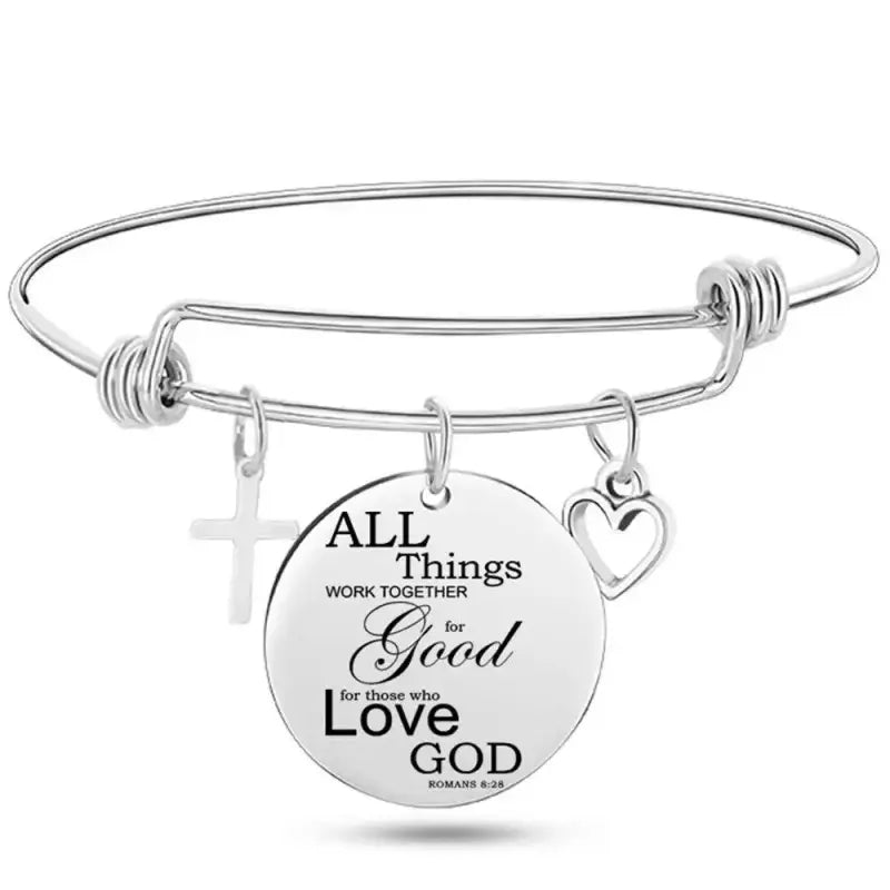 DAVINI 20 style Stainless Steel Adjustable Size Christian Cross Holy Bible Verses Mantra Bangle Bracelet Jewelry
