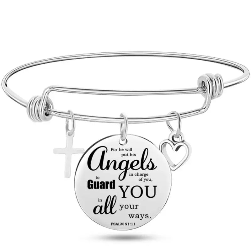 DAVINI 20 style Stainless Steel Adjustable Size Christian Cross Holy Bible Verses Mantra Bangle Bracelet Jewelry