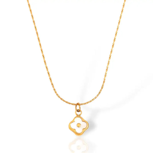 Delicate Enamel Clover Necklace with Adjustable 16-Inch Chain - Gold