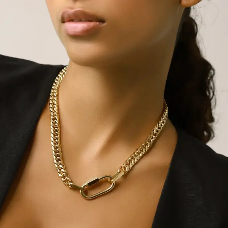 Designer Carabiner Cuban Chain Necklace - Jewelry