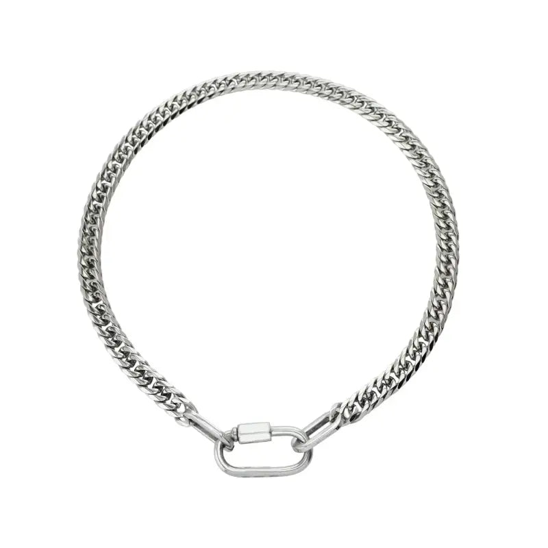 Designer Carabiner Cuban Chain Necklace - Platinum - Jewelry