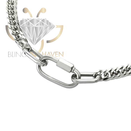 Designer Carabiner Cuban Chain Necklace - Silver - Platinum