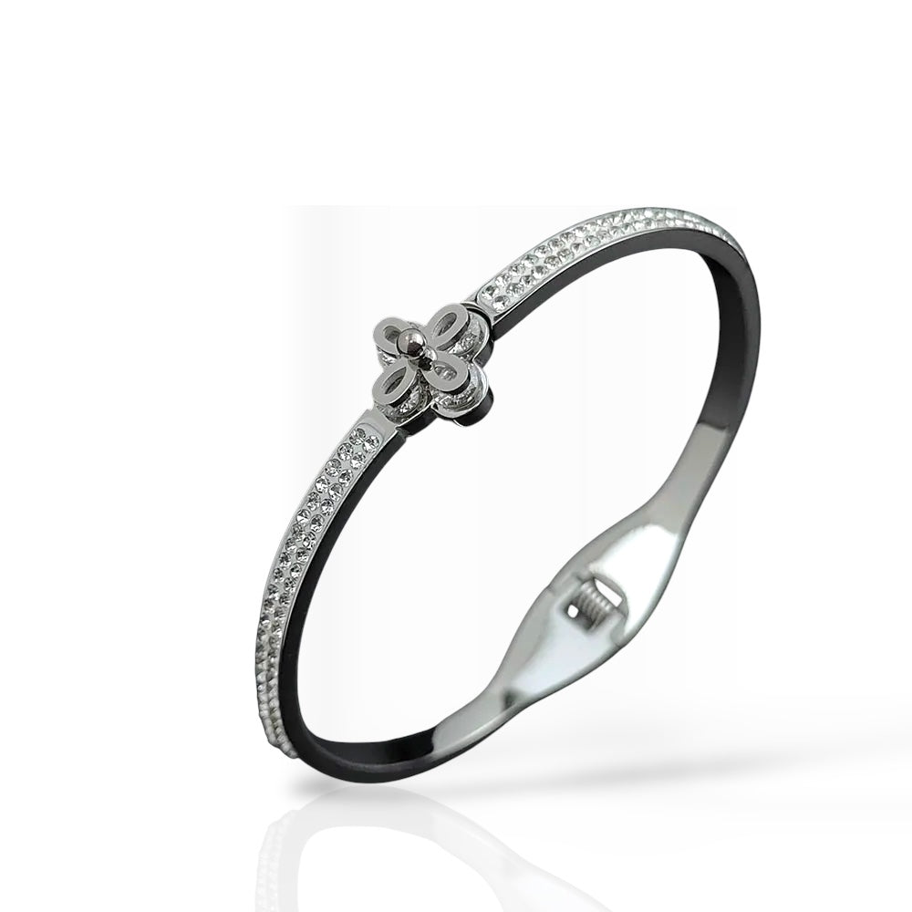 Divine Clover Bangle - 18k White Gold Plated - Jewelry