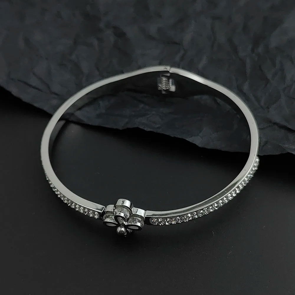 Starry Zircon Four-leaf Clover Stainless Steel Gold Plated Bracelet High Quality Waterproof Silver Girls