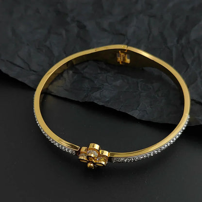 Starry Zircon Four-leaf Clover Stainless Steel Gold Plated Bracelet High Quality Waterproof Silver Girls