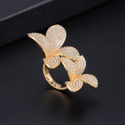 Double Blooming Grace Bridal Ring - 18k Gold Plated / Adjustable - Jewelry