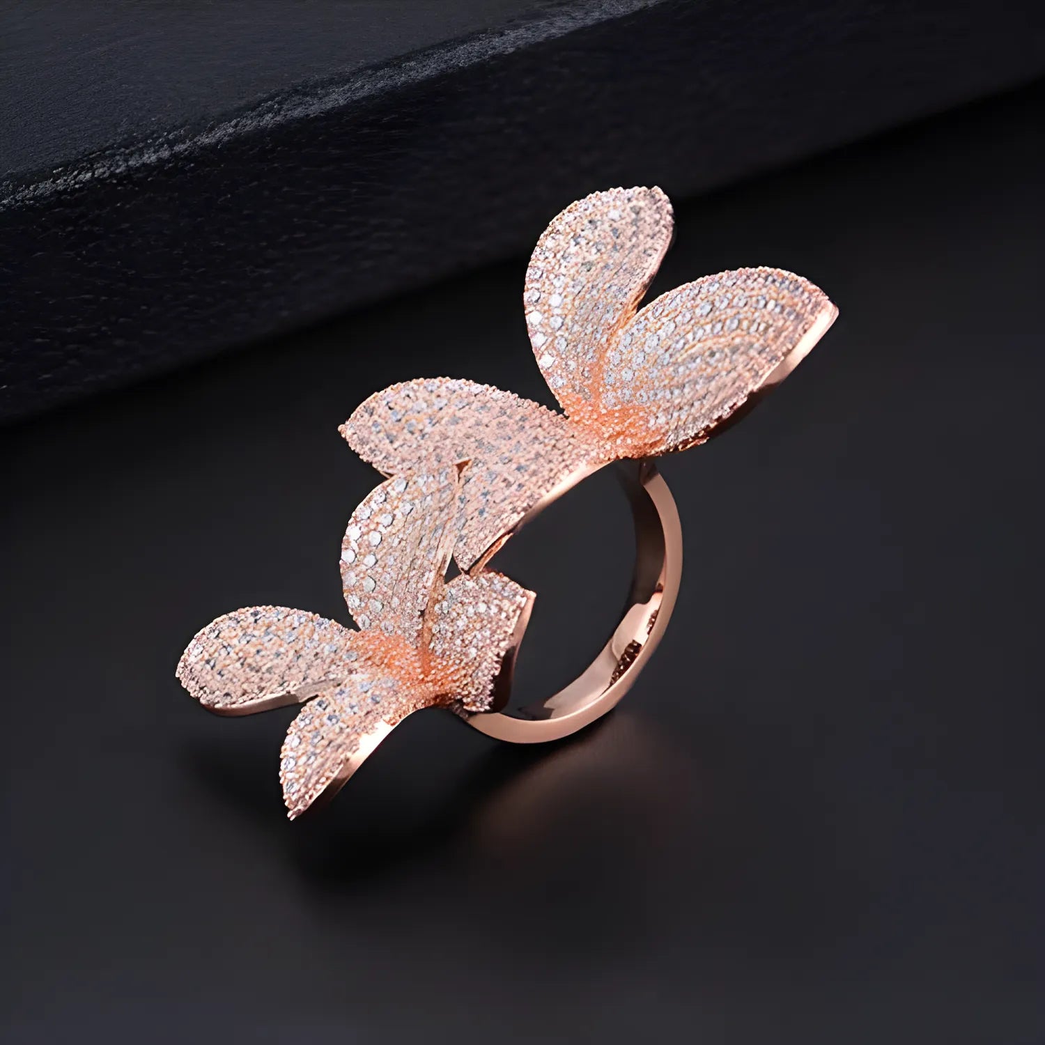 Double Blooming Grace Bridal Ring - 18k Rose Gold Plated / Adjustable - Jewelry