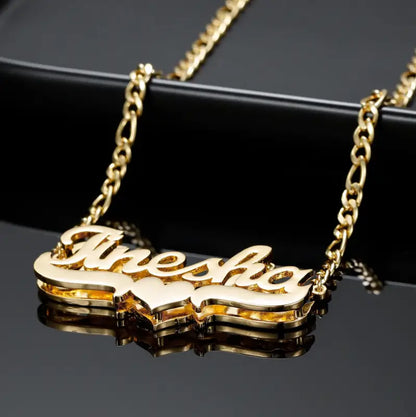 Double-Layered Gold Script Name Necklace: Elegant & Bold