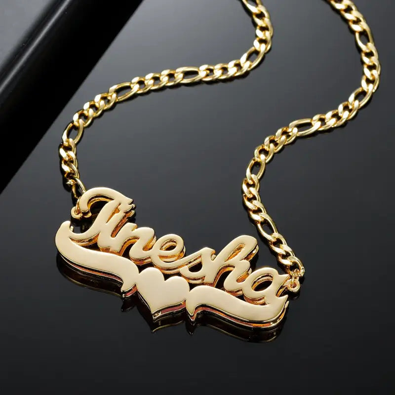 Double-Layered Gold Script Name Necklace: Elegant & Bold