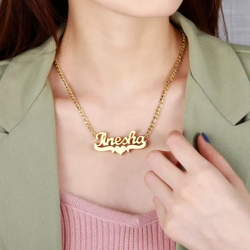 Double-Layered Gold Script Name Necklace: Elegant & Bold