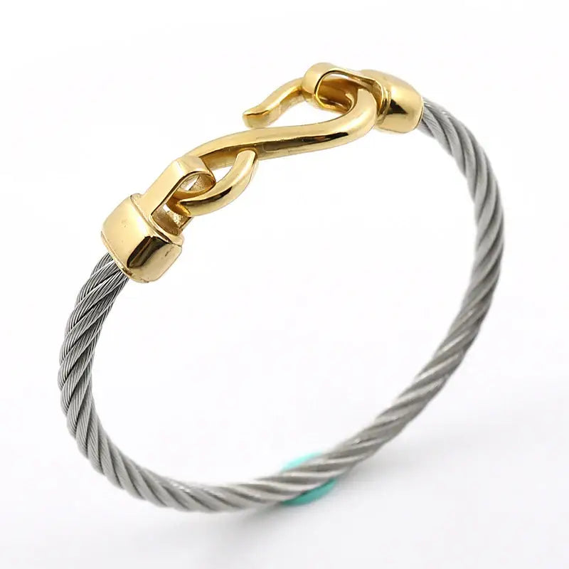 Dual-Tone Cable Hook Bracelet - Gold