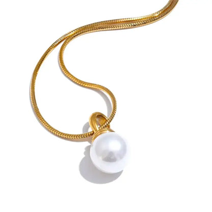 Yhpup Popular Simulated Pearls round Collar Necklace Pendant 316L Stainless Steel Charm Elegant Chic Jewelry Accessories Gift