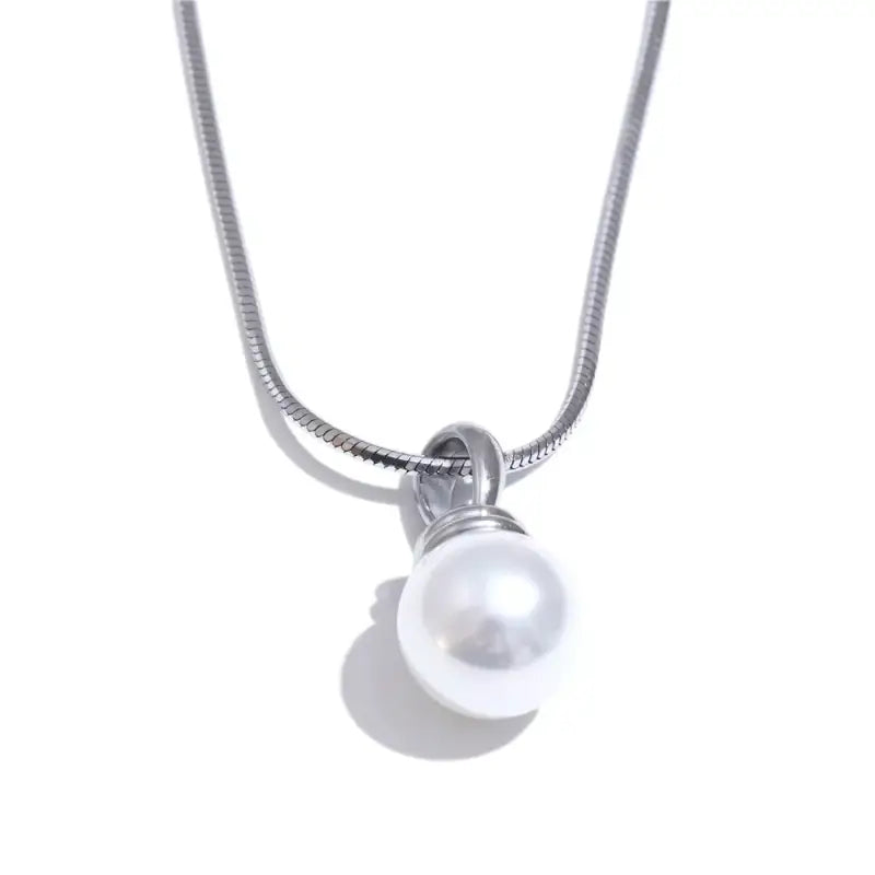 Yhpup Popular Simulated Pearls round Collar Necklace Pendant 316L Stainless Steel Charm Elegant Chic Jewelry Accessories Gift