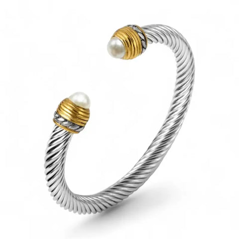 Elegant Cable Bangle Collection with Gemstone Accents