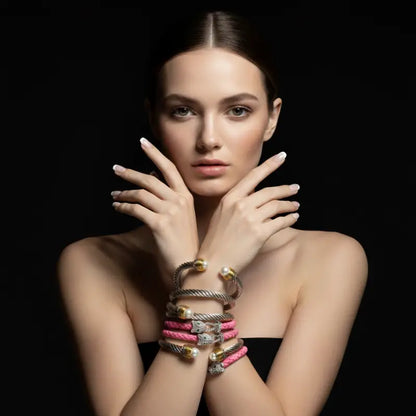 Elegant Cable Bangle Collection with Gemstone Accents - Jewelry