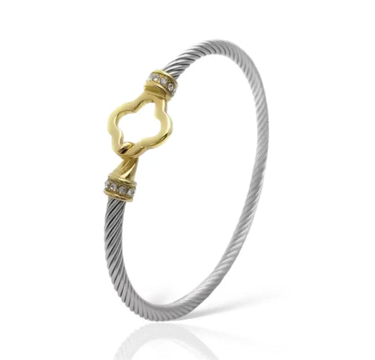 Elegant Cable Clover Bracelet - Stainless Steel