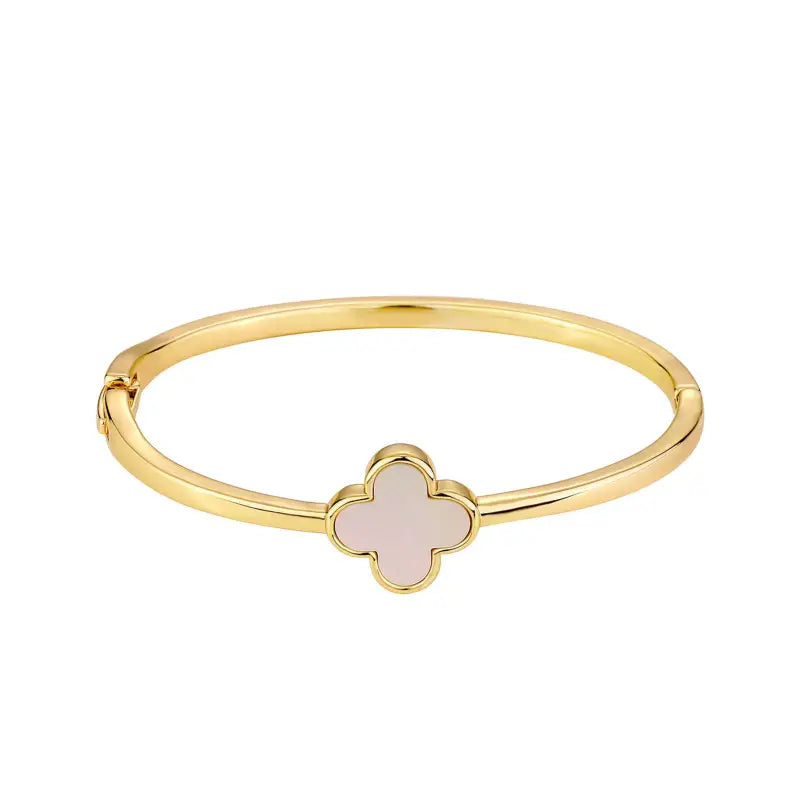 Elegant Clover Bangle Bracelet in Stainless Steel with Enamel Inlay