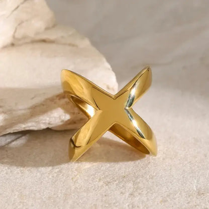 Elegant Gold-Tone Stainless Steel X Ring