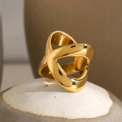 Elegant Gold-Tone Stainless Steel X Ring