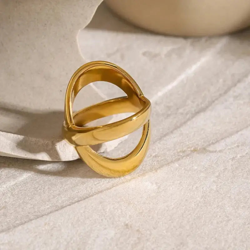 Elegant Gold-Tone Stainless Steel X Ring