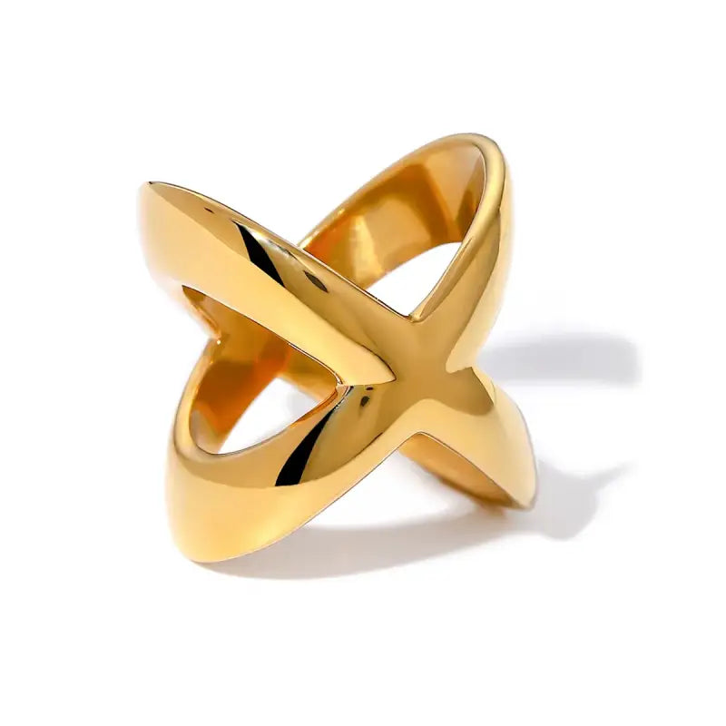 Elegant Gold-Tone Stainless Steel X Ring