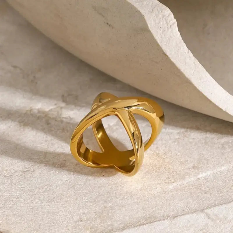 Elegant Gold-Tone Stainless Steel X Ring