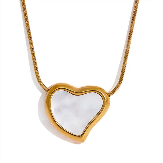 Yhpup Stylish Shell Heart Traverse Pendant Stainless Steel Charm Necklace Women Trendy Fashion Collar Neck Jewelry Gala Gift