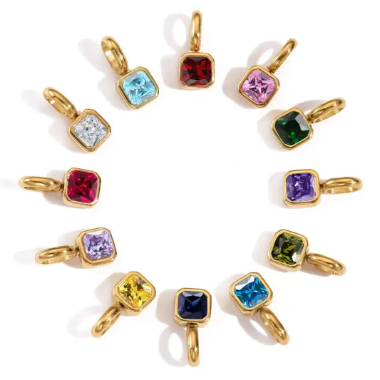 eManco 14K Gold Plated Octagon Metal Charms Stainless Steel Birthstone Pendant for DIY Necklace Bracelet Jewelry